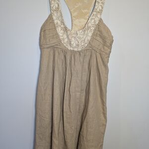 Molly New York Size 6 Linen Beige Lace Midi Dress
